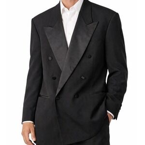 VTG Hugo Boss Double Breasted Napoleon Blazer Jacket 44R Black Wool German Made